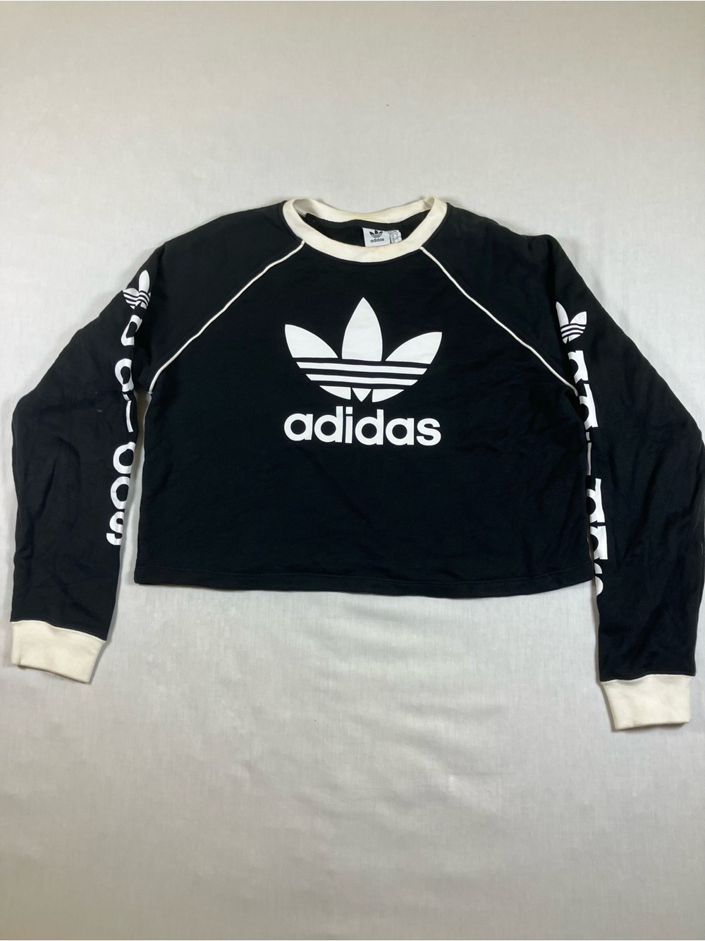 adidas Black Cropped Trefoil Sweatshirt with White Trim